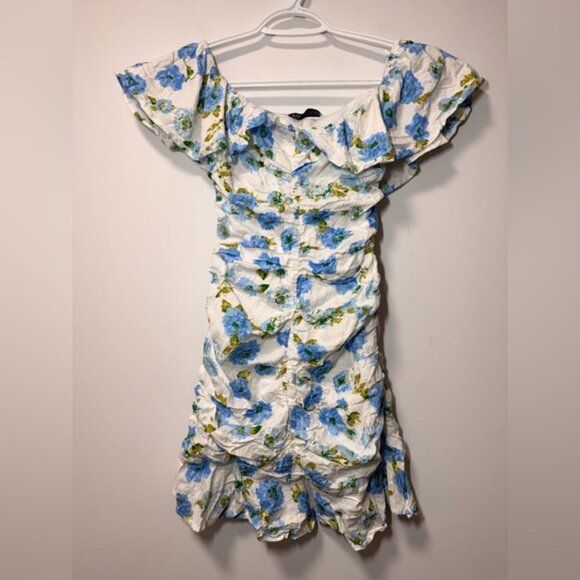 Zara Floral Linen-Blend Mini Dress Flowers Size XS Blogger’s Favourite - Picture 6 of 13